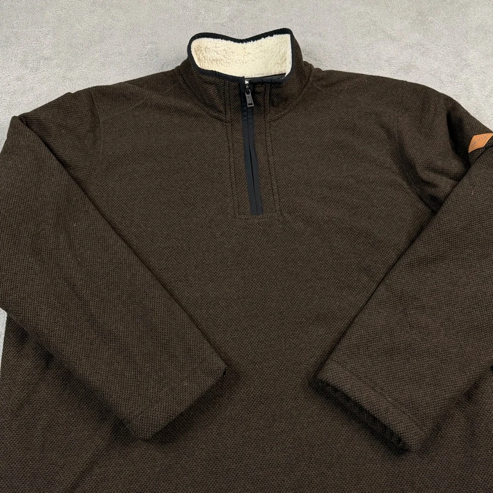 Orvis Mens XXL Brown Quarter Zip Sherpa Lined Collar Textured Fleece Pullover‎